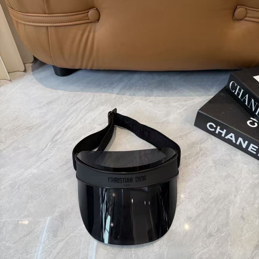 Dior Black Glossy Shield‑Style Sun Visor Christian Dior Paris Logo